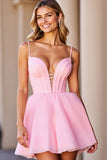 A Line Pink Corset Spaghetti Straps Homecoming Dress