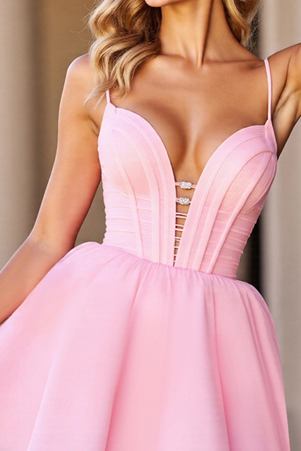 A Line Pink Corset Spaghetti Straps Homecoming Dress