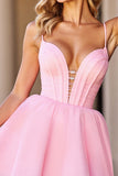 A Line Pink Corset Spaghetti Straps Homecoming Dress