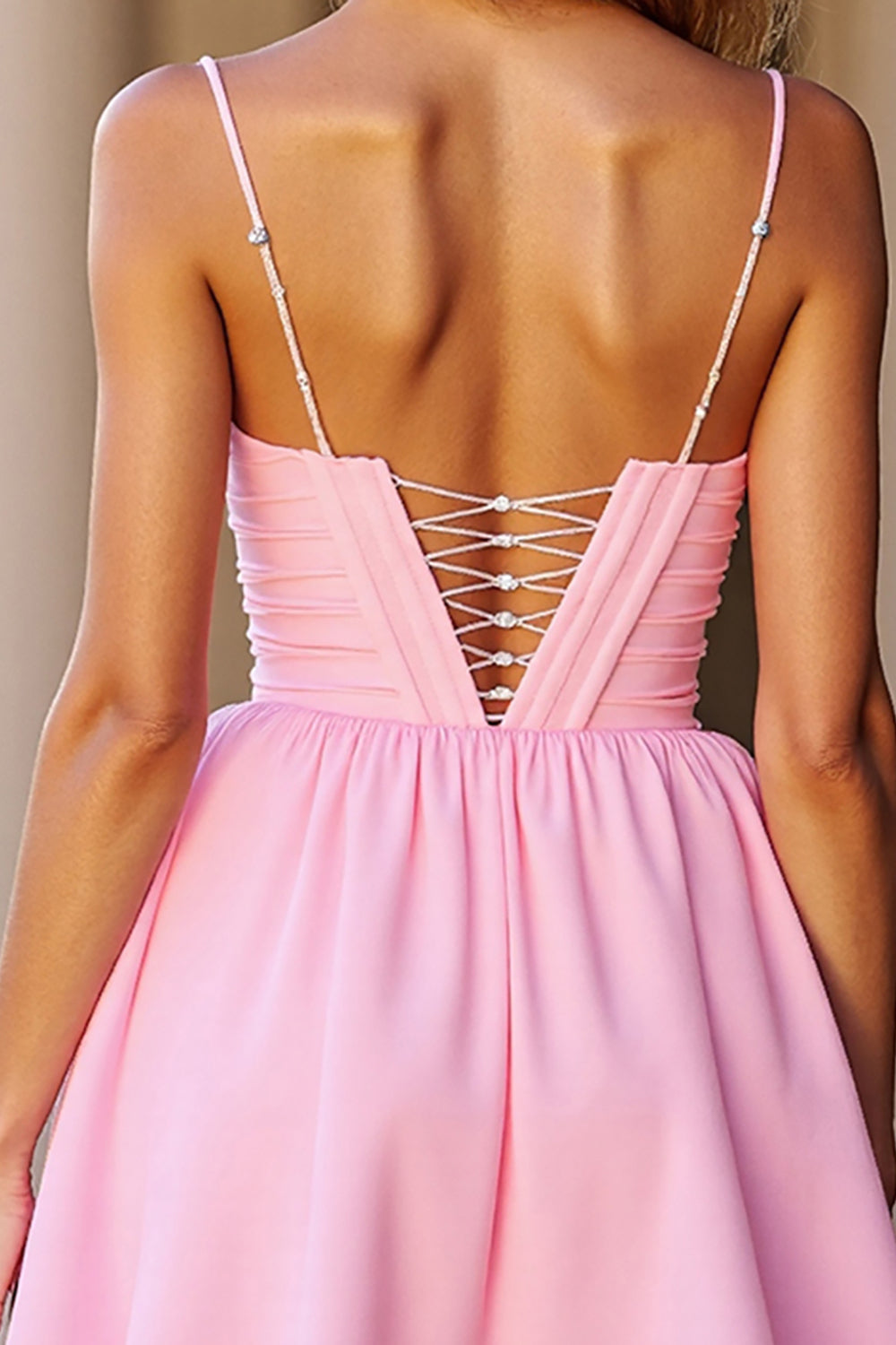 A Line Pink Corset Spaghetti Straps Homecoming Dress
