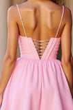 A Line Pink Corset Spaghetti Straps Homecoming Dress
