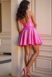 A Line Fuchsia V Neck Mini Homecoming Dress With 3D Flower
