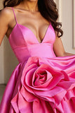 A Line Fuchsia V Neck Mini Homecoming Dress With 3D Flower