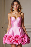 A Line Sweetheart Mini Pink Homecoming Dress With 3D Flowers