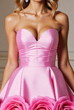 A Line Sweetheart Mini Pink Homecoming Dress With 3D Flowers