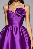 Dark Purple A Line Spaghetti Straps Homecoming Dress With 3D Flower
