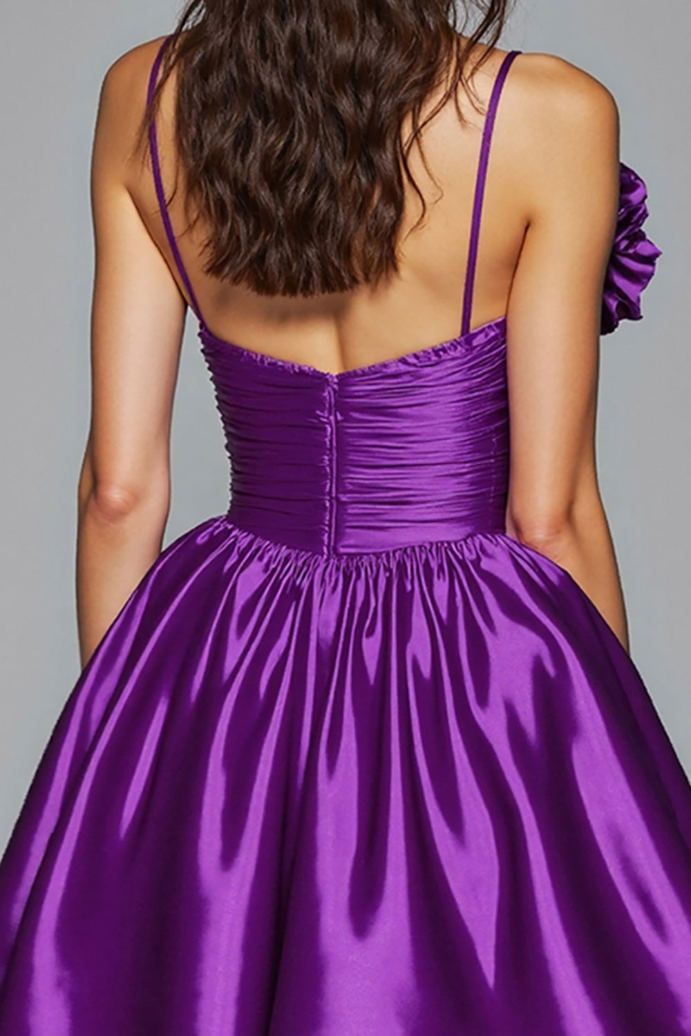 Dark Purple A Line Spaghetti Straps Homecoming Dress With 3D Flower