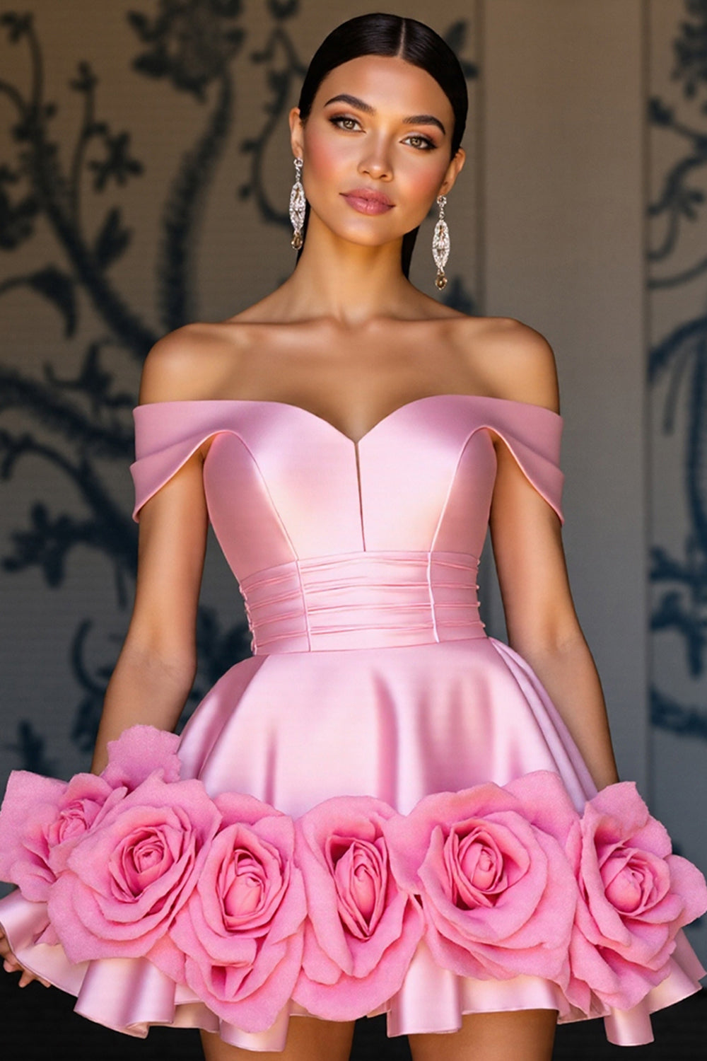 Off The Shoulder Pink A Line Homecoming Dress With 3D Flowers