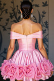 Off The Shoulder Pink A Line Homecoming Dress With 3D Flowers