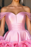 Off The Shoulder Pink A Line Homecoming Dress With 3D Flowers