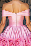 Off The Shoulder Pink A Line Homecoming Dress With 3D Flowers