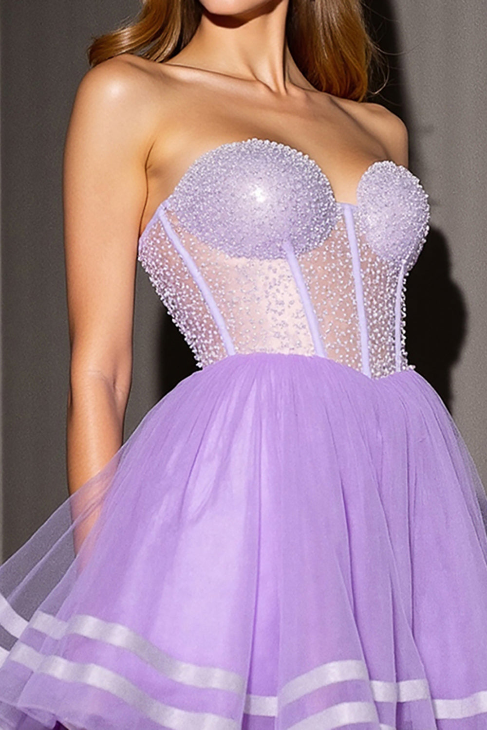 Lilac Corset A Line Beaded Homecoming Dress
