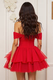 Off The Shoulder Red Tulle Ruffled Homecoming Dress