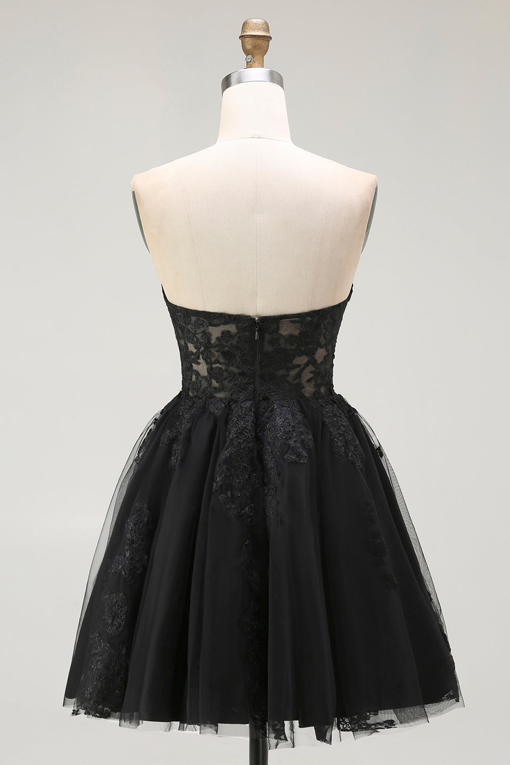 A Line Black Appliqued Sweetheart Homecoming Dress