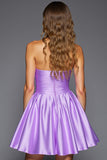 Purple A Line Ruffled Strapless Homecoming Dress With 3D Flowers