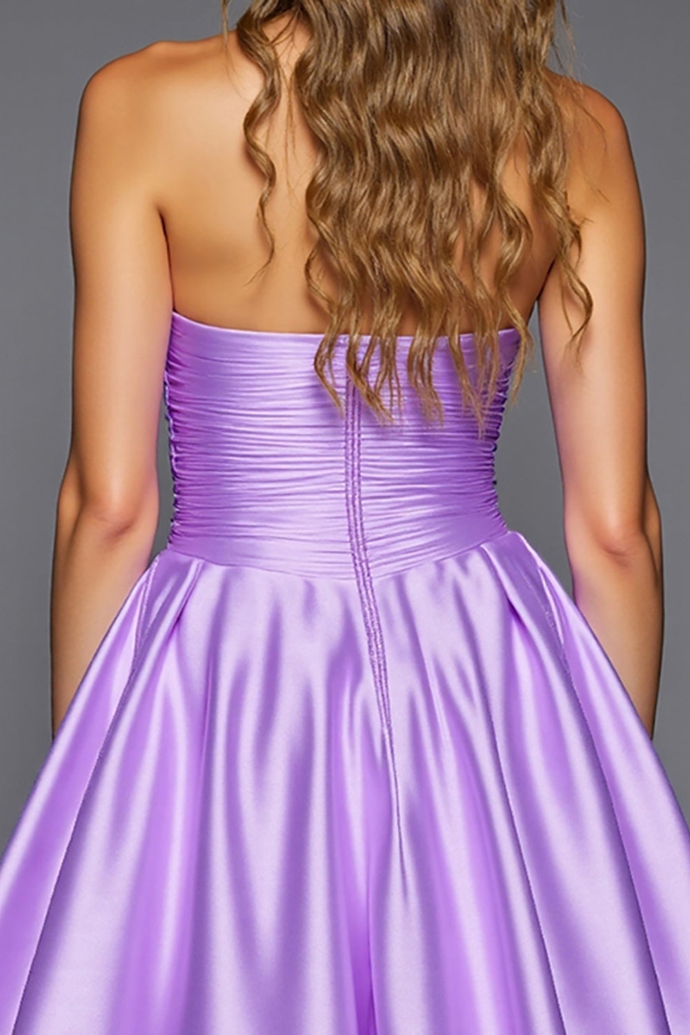 Purple A Line Ruffled Strapless Homecoming Dress With 3D Flowers