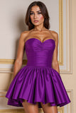 A Line Sweetheart Pleated Dark Purple Homecoming Dress