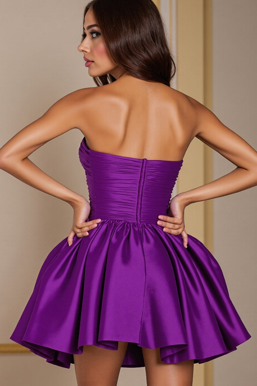 A Line Sweetheart Pleated Dark Purple Homecoming Dress