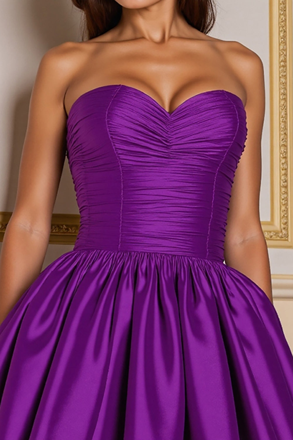 A Line Sweetheart Pleated Dark Purple Homecoming Dress