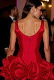 Red V Neck A Line Homecoming Dress With 3D Flowers