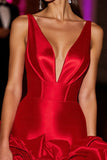 Red V Neck A Line Homecoming Dress With 3D Flowers