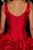 Red V Neck A Line Homecoming Dress With 3D Flowers
