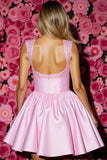 Sparkly A Line Pink Beaded Homecoming Dress With Bow