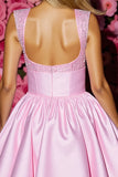 Sparkly A Line Pink Beaded Homecoming Dress With Bow