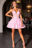 Halter Tiered A Line Homecoming Dress With Sequins