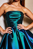 A Line Strapless Dark Blue Mini Homecoming Dress