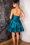 Sparkly Strapless A Line Dark Blue Homecoming Dress