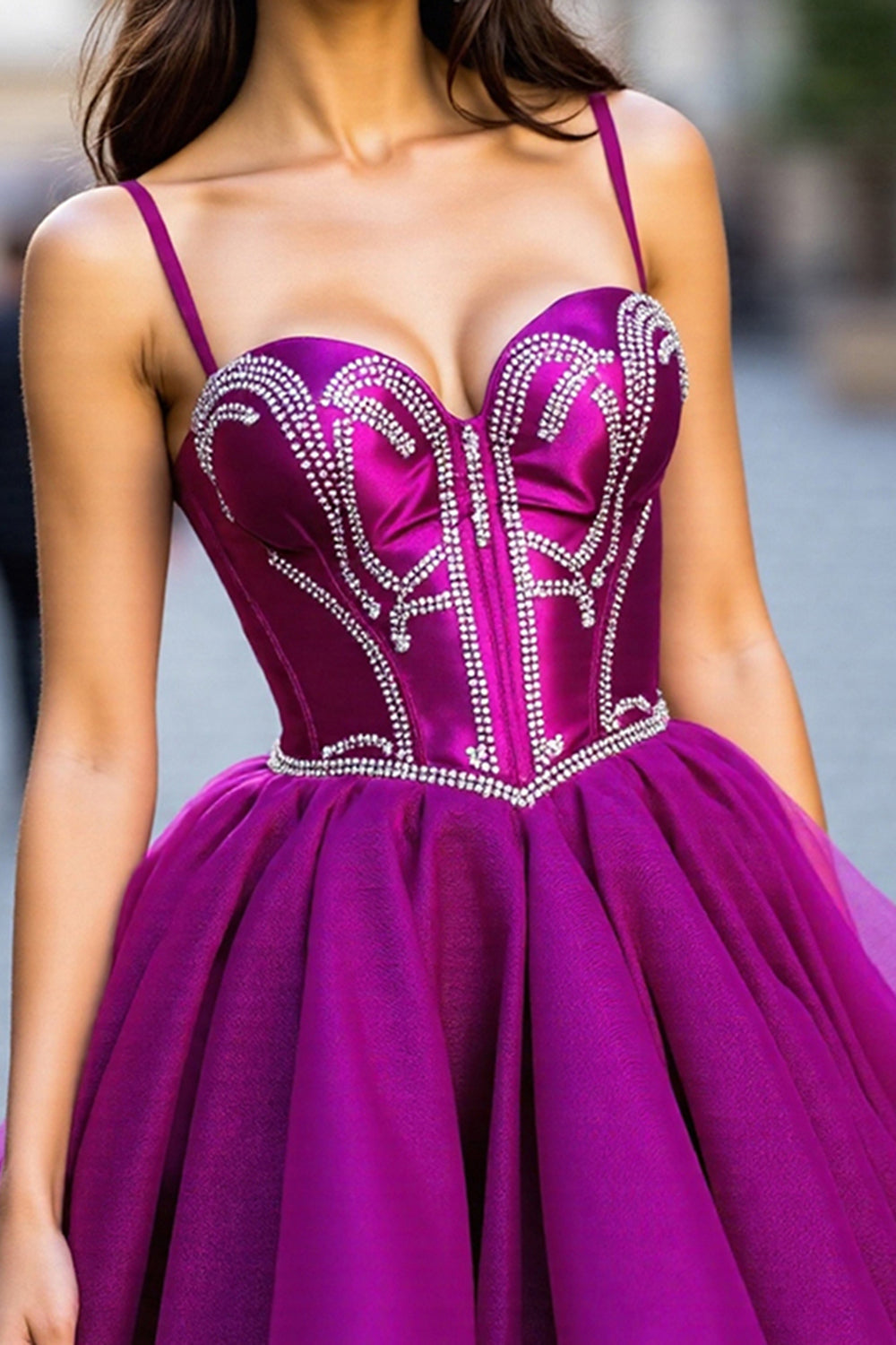 Dark Purple Beaded Spaghetti Straps Mini Homecoming Dress