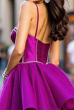 Dark Purple Beaded Spaghetti Straps Mini Homecoming Dress