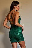 Sparkly Dark Green Mini Homecoming Dress with Sequins