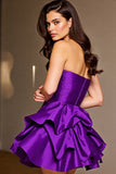 Strapless Ruffled Dark Purple Homecoming Dress with 3D Flowers