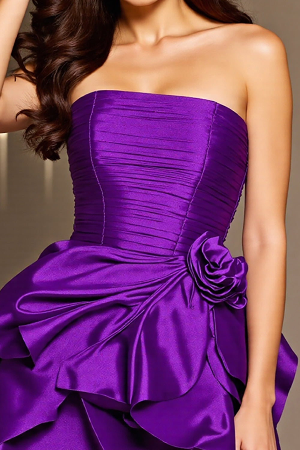 Strapless Ruffled Dark Purple Homecoming Dress with 3D Flowers
