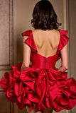 Tiered Red Ruffled Homecoming Dress with Beading