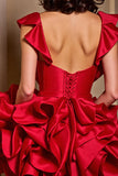 Tiered Red Ruffled Homecoming Dress with Beading