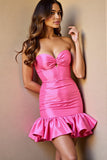 Pink Strapless Satin Homecoming Dress with Ruffles