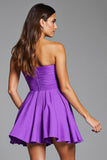 Strapless A Line Purple Homecoming Dress with 3D Flowers