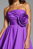 Strapless A Line Purple Homecoming Dress with 3D Flowers