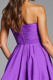Strapless A Line Purple Homecoming Dress with 3D Flowers