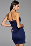 Bodycon Strapless Navy Homecoming Dress