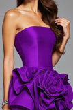 Ruffled Dark Purple Strapless Homecoming Dress with 3D Flowers