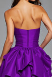 Ruffled Dark Purple Strapless Homecoming Dress with 3D Flowers
