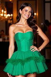 Strapless Dark Green Homecoming Dress with Feather