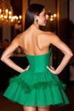 Strapless Dark Green Homecoming Dress with Feather