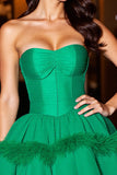 Strapless Dark Green Homecoming Dress with Feather