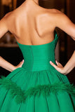 Strapless Dark Green Homecoming Dress with Feather