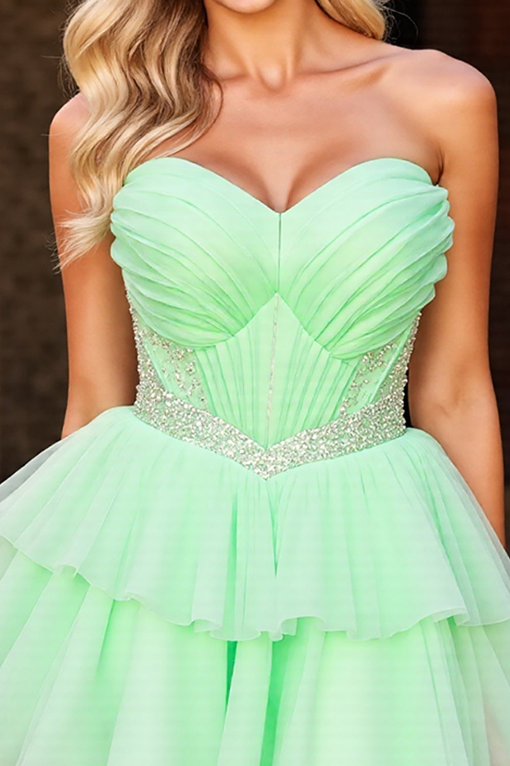 Green Strapless A Line Homecoming Dress with Beading